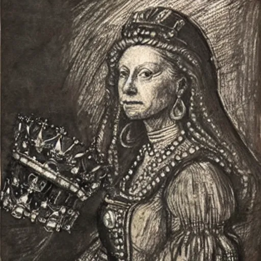 Prompt: a highly detailed sketch of queen elizabeth on a harley davidson by leonardo da vinci - n 4