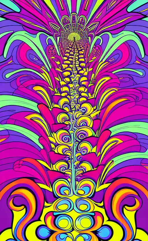 Prompt: fantastic flowers trippy, psychedelic, wide angle shot, white background, vector art, illustration by frank frazetta