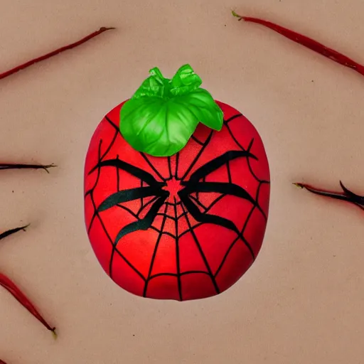 Prompt: an tomatoes with spiderman head