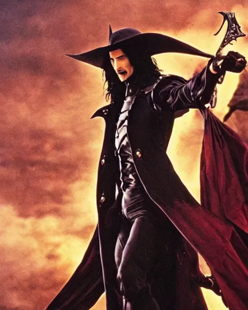 Image similar to live action vampire hunter D staring Keanu Reeves as D, the Dhampir, cinematic, Steampunk, Romania, Vampires, Anime