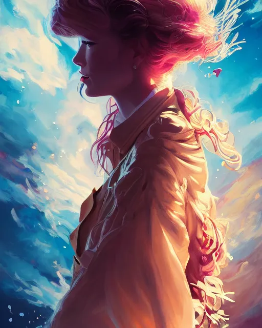 Prompt: taylor swift wearing fashionable trench coat, auburn flower storm, volumetric lighting, jesper ejsing, artgerm, petros afshar, tom whalen