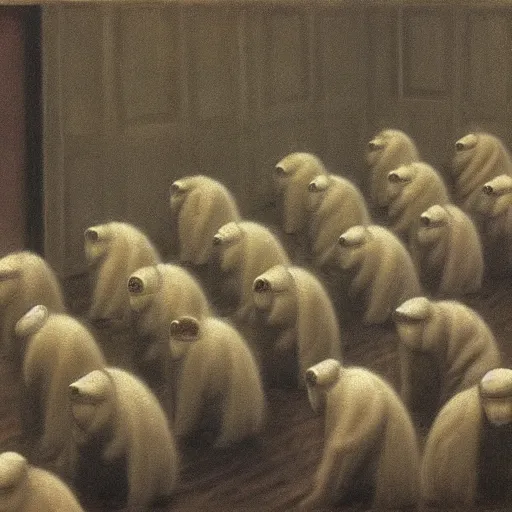 Image similar to crowd of tardigrades in style of vilhelm hammershoi