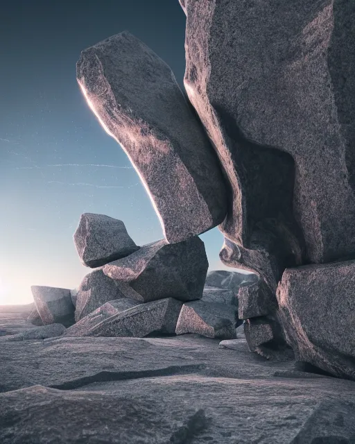 Prompt: visions of huge rocks hallucinating on psychedelics with futuristic advanced metal constructions, no text, rendered with octane, hyper realistic, hyper detailed, surreal, futuristic, 8k