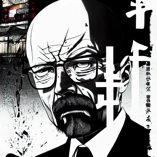 Image similar to walter white in tokyo ghoul manga by sui ishida, illustration in style of sui ishida, 4 k hd