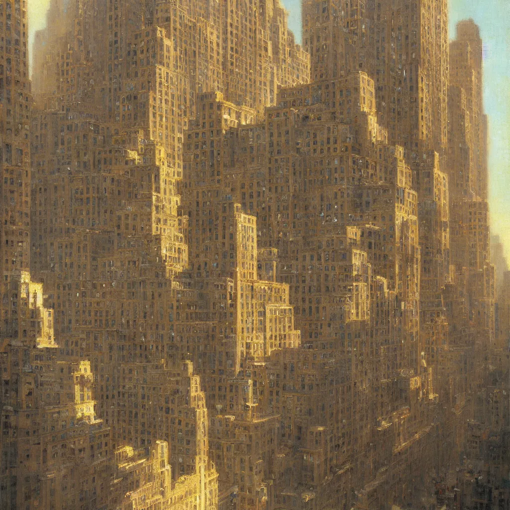 Image similar to detailed cinematic low angle shot of new york chrysller building, spring light, painting by gaston bussiere, craig mullins, j. c. leyendecker