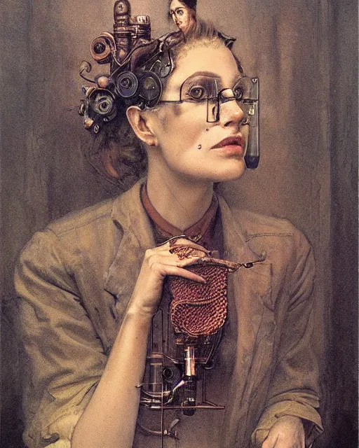 Image similar to beautiful portrait of a human scientist, victorian, steampunk, highly detailed, photorealistic, by rutkowski and beksinski