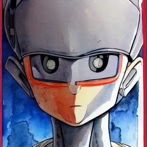 Prompt: a robot face, anime style, akira style, watercolors n- 9