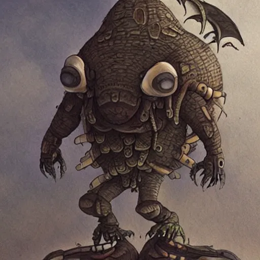 Prompt: bloatfly digimon yugioh creature by shaun tan, style of john kenn mortensen