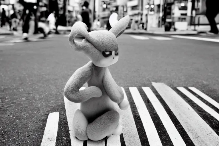 Image similar to closeup potrait of Mewtwo at a crosswalk in Tokyo, natural light, sharp, detailed face, magazine, press, photo, Steve McCurry, David Lazar, Canon, Nikon, focus