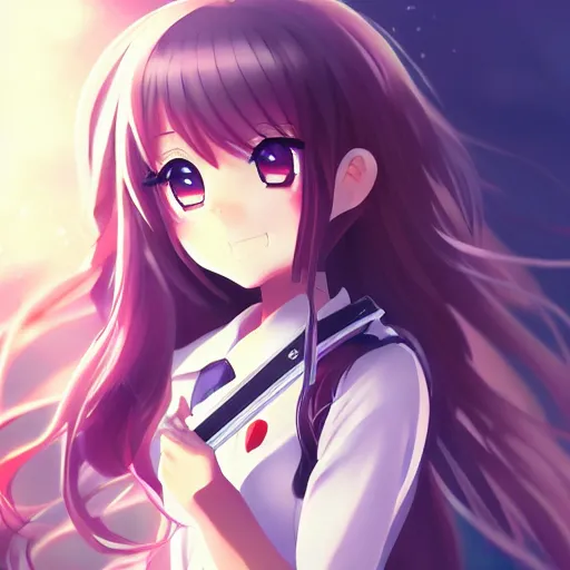 Prompt: anime, full body, cute, female, a cute girl wearing a school uniform and holding a sniper rifle, long wavy hair, light and shadow effects, highly detailed, digital painting, art station, sharp focus, high quality, frontal view, illustration, concept art, advanced digital anime art