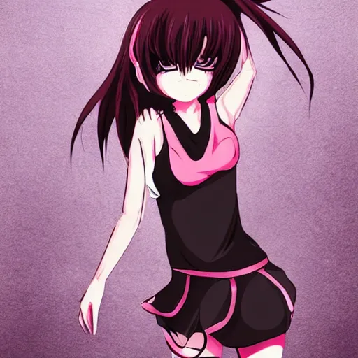 Image similar to anime illustration gorgeous punk woman in miniskirt and tank top op, blushing