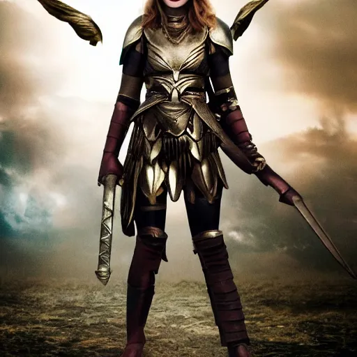 Prompt: full body photo of emma stone as a valkyrie warrior