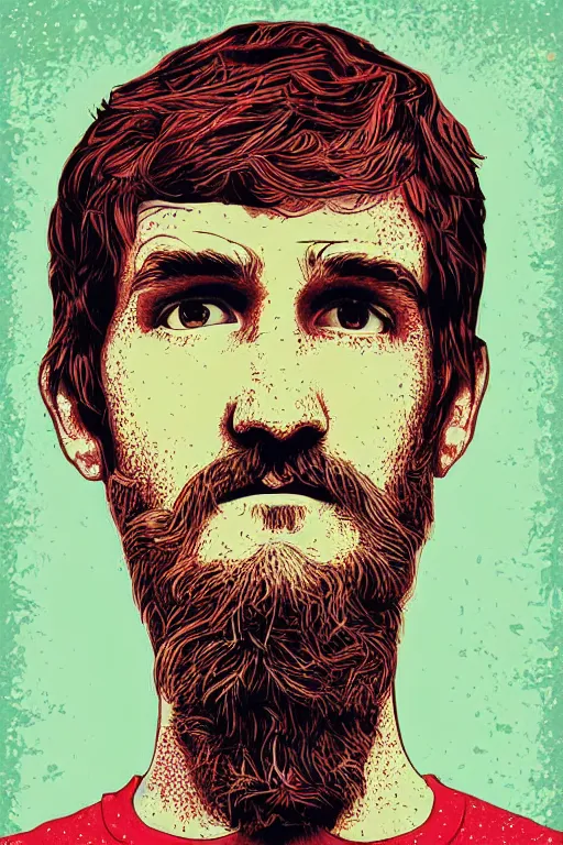 Image similar to inspirational style hope poster of bo burnham with beard, psychedelic colors, highly detailed, realistic, loving, by steven belledin