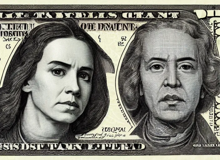 Image similar to reylo kissing, american dollar bill