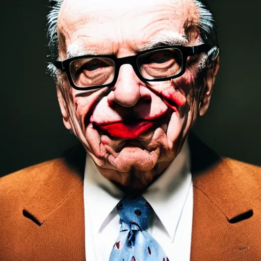 Image similar to Rupert Murdoch as The Joker, Rupert Murdoch, satan, portrait photography, depth of field, bokeh