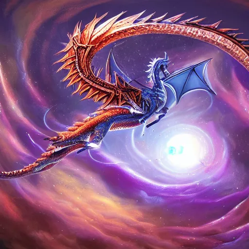 Prompt: highly detailed fantasy art titled 'cosmic dragon', artstation style, artstation form