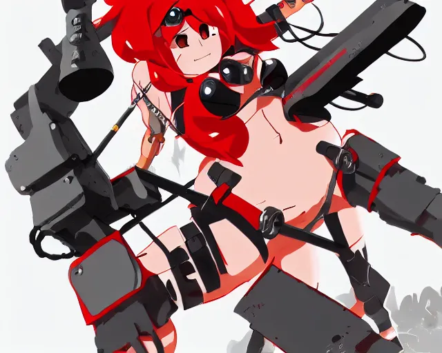 Image similar to yoko littner from Gurren Lagann anime aiming an anti material rifle on top of a mech, Studio Trigger, Anime, HD, clean linework, trending on Artstation, by Kuvshinov Ilya, by lariennechan, by Yenkoes