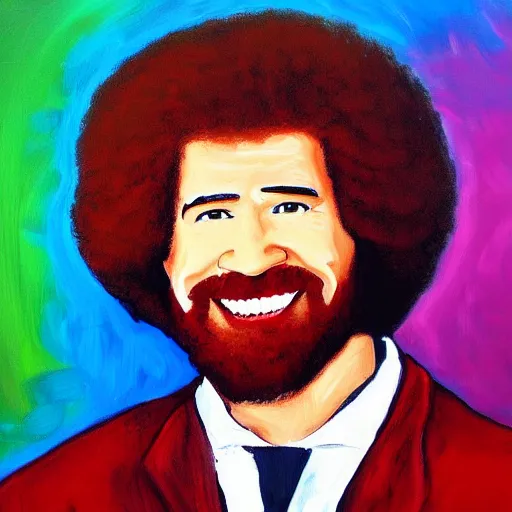 Prompt: A painting of Bob Ross in the style of Bob Ross