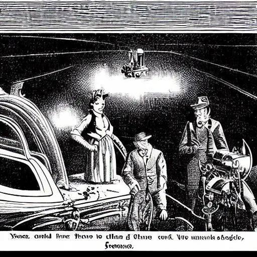 Image similar to an old-timey illustration depicting the future depicting the the past.