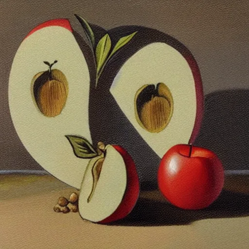 Prompt: house in a giant apple in the style of Adolf Fényes (1867–1945), Hungarian artist