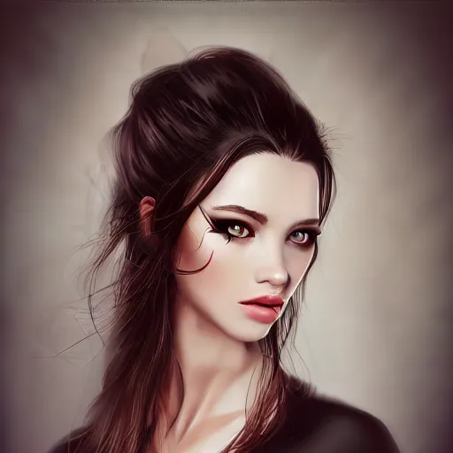 Image similar to a realistic illustration portrait of a beautiful cute girl with wavy black red hair, a pointy nose and, round chin black eyeliner, trending on artstation, intricate sift lighting, realistic