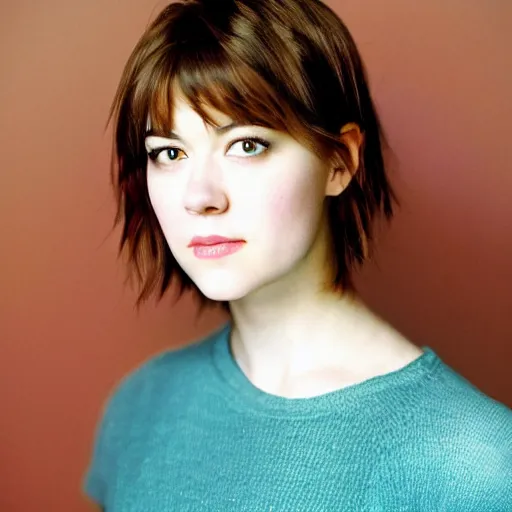 Image similar to a masterpiece portrait photo of a beautiful young woman who looks like a manic pixie dream girl mary elizabeth winstead, symmetrical face