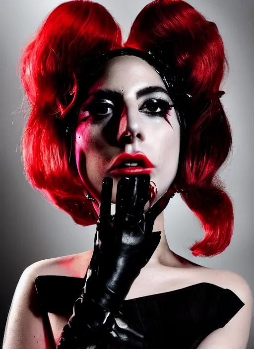 Image similar to lady gaga by nick knight, born this way, born this way album, black outfit, black lipstick, red weapon 8 k s 3 5, cooke anamorphic / i lenses, highly detailed, cinematic lighting