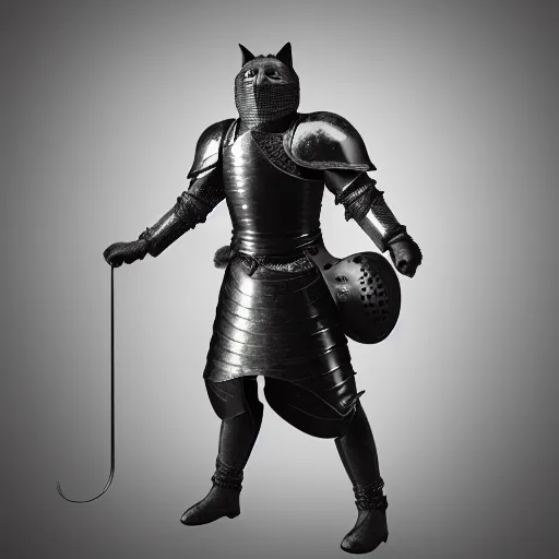 Image similar to a cat wearing armor like a knight, high quality render, studio lighting