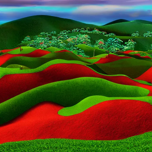 Image similar to big juicy green hills in anime style, 4K,