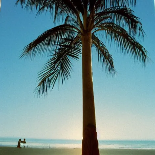 Image similar to nagel artwork 1 9 8 0 s palm tree beautiful woman, light grid in the background, soft haze