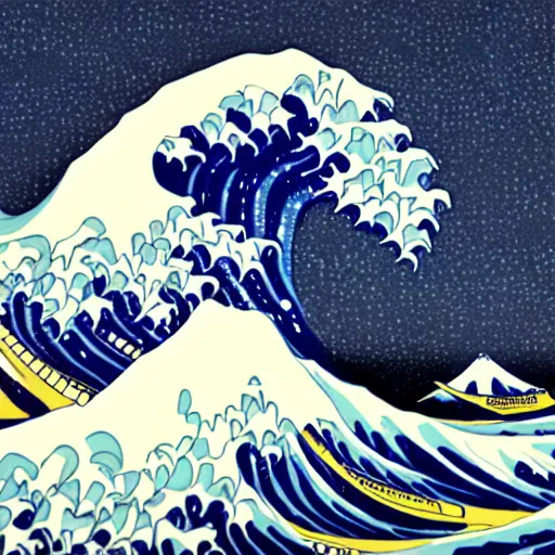 Prompt: great wave, repeating pattern, cold color