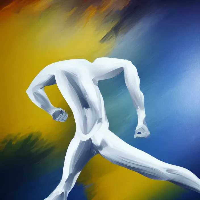 Image similar to abstract, a thin, athletic physique man's body made of abstract, thick flowing dramatic brush strokes, no face, strong wind, white background, matte colors, impressionist, extreme motion, trending on artstation