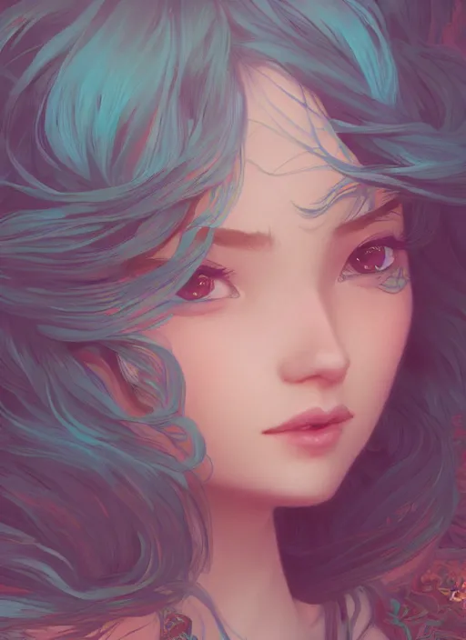 Prompt: beautiful girl with long turqoise hair, cute, intricate, highly detailed, digital painting, trending on artstation, concept art, smooth, sharp focus, illustration, unreal engine 5, 8 k, art by rossdraws and alphonse mucha