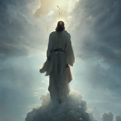 Prompt: The son of God coming in the clouds with his millions of angels , artstation, Greg rutkowski, cinematic, digital Art