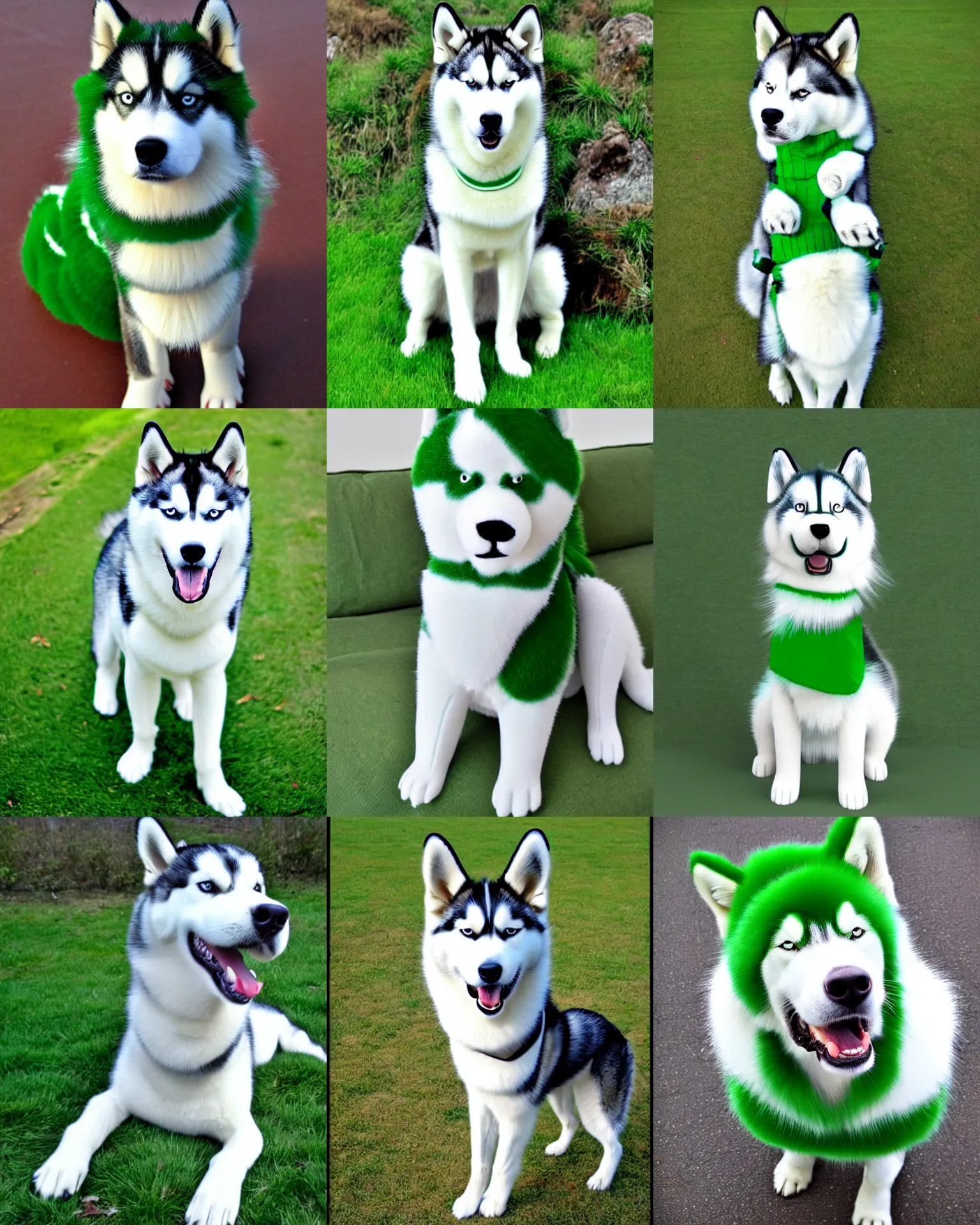 Prompt: green and white husky furry, anthropomorph