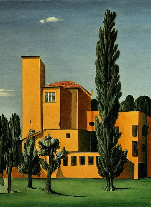 Image similar to a painting of a pezo von ellrichshausen house by giorgio de chirico