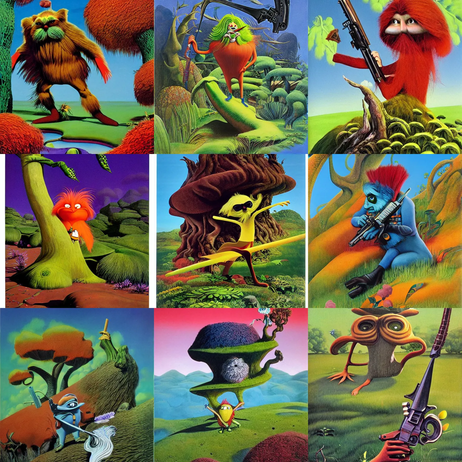 Prompt: art by roger dean. lorax with ar 1 7