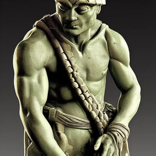 Image similar to donatello from the teenage mutant ninja turtles sculpted by donatello the renaissance artist