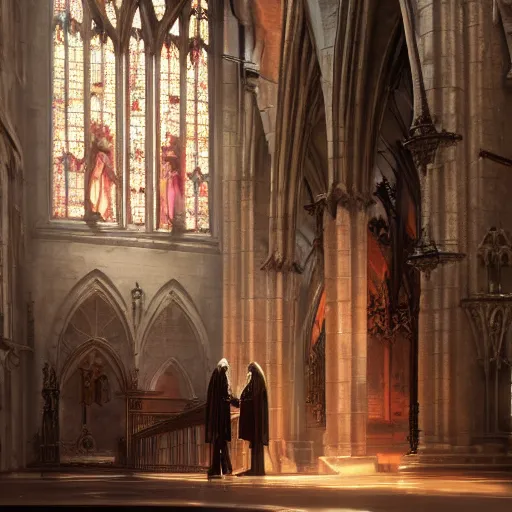 Image similar to angel protecting man who is praying inside a gothic church by Stanley Artgerm Lau, WLOP, Rossdraws, James Jean, Andrei Riabovitchev, Marc Simonetti, Yoshitaka Amano, ArtStation, CGSociety