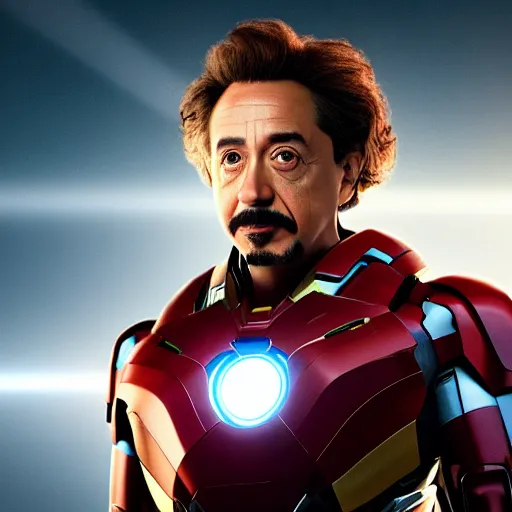 Prompt: albert einstein as tony stark in ironman, cinematic lighting, dramatic, octane render, long lens, shallow depth of field, bokeh, anamorphic lens flare, 8 k, hyper detailed, 3 5 mm film grain