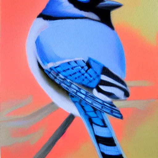 Prompt: trending on artstation, a Blue Jay, oil on canvas