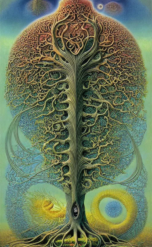 Image similar to tree of life by roger dean and andrew ferez, art forms of nature by ernst haeckel, divine chaos engine, symbolist, visionary, art nouveau, botanical fractal structures, organic, detailed, realistic, surreality