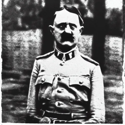 Prompt: adolf hitler as prisoner in nazi camp , color photography