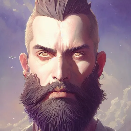 Image similar to highly detailed portrait from a gothic man with designer beard, stephen bliss, unreal engine, fantasy art by greg rutkowski, loish, rhads, ferdinand knab, makoto shinkai and lois van baarle, ilya kuvshinov, rossdraws, tom bagshaw, global illumination, radiant light, detailed and intricate environment