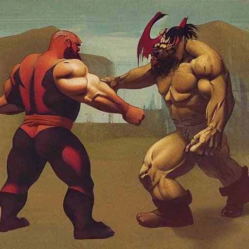 Prompt: hulk, juggernaut from x - men fighting, by richard dadd