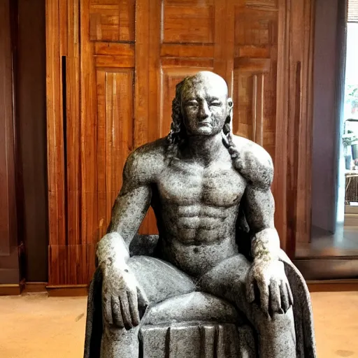 Image similar to thinker statue sitting on throne from games of throne