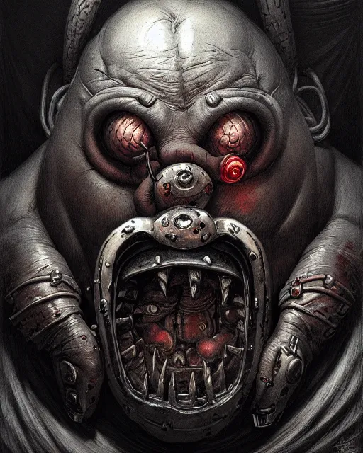 Image similar to roadhog from overwatch, character portrait, portrait, close up, concept art, intricate details, highly detailed, horror poster, horror, vintage horror art, realistic, terrifying, in the style of michael whelan, beksinski, and gustave dore