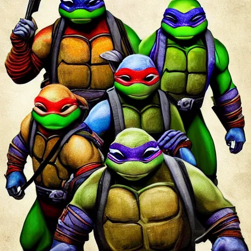 Prompt: realistic ninja turtles , high detail award winning photograph on artstation