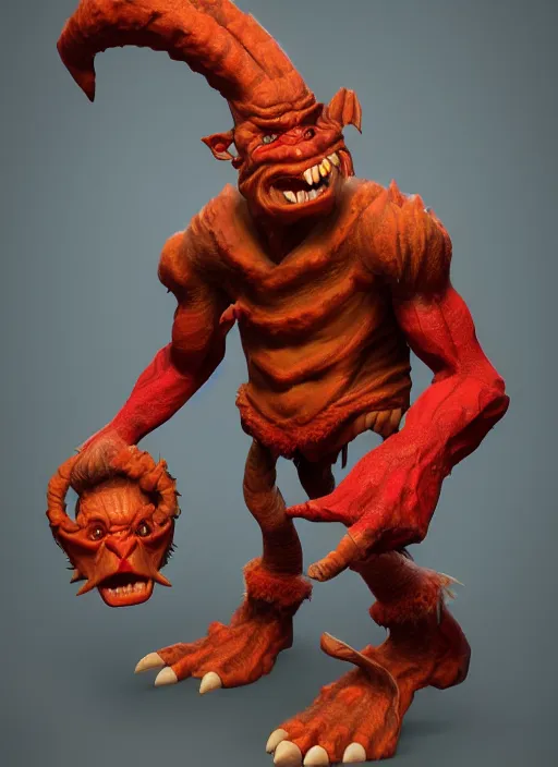 Image similar to а fantasy Proto-Slavic skinny red troll creature inspired blizzard games, full body, detailed and realistic, 4k, trending on artstation, octane render