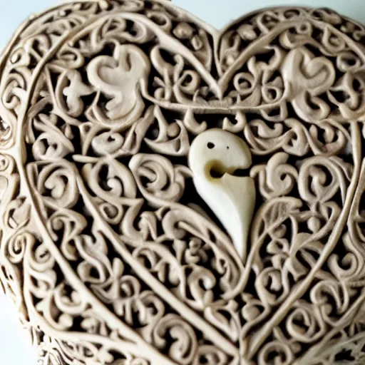 Prompt: intricate heart delicately carved into large block of ivory, c anon 5 d 5 0 mm lens